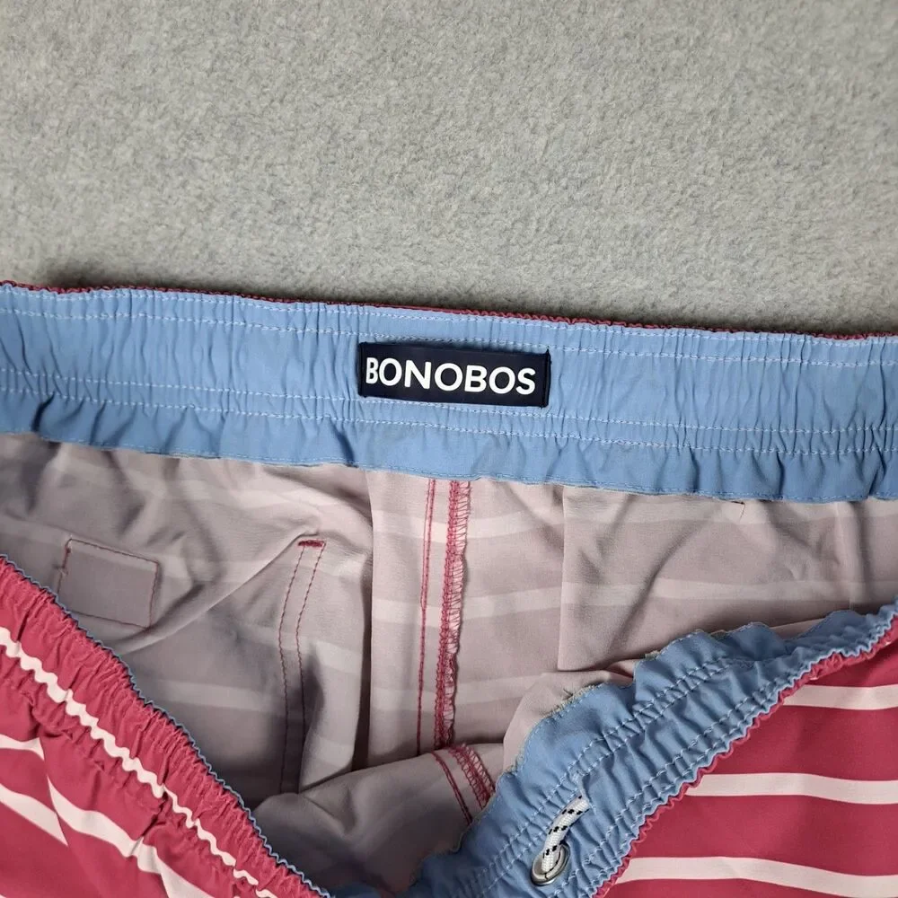 Bonobos Swim Shorts Mens 34 Striped Trunks Beach Board Shorts 9” Pinkish Red